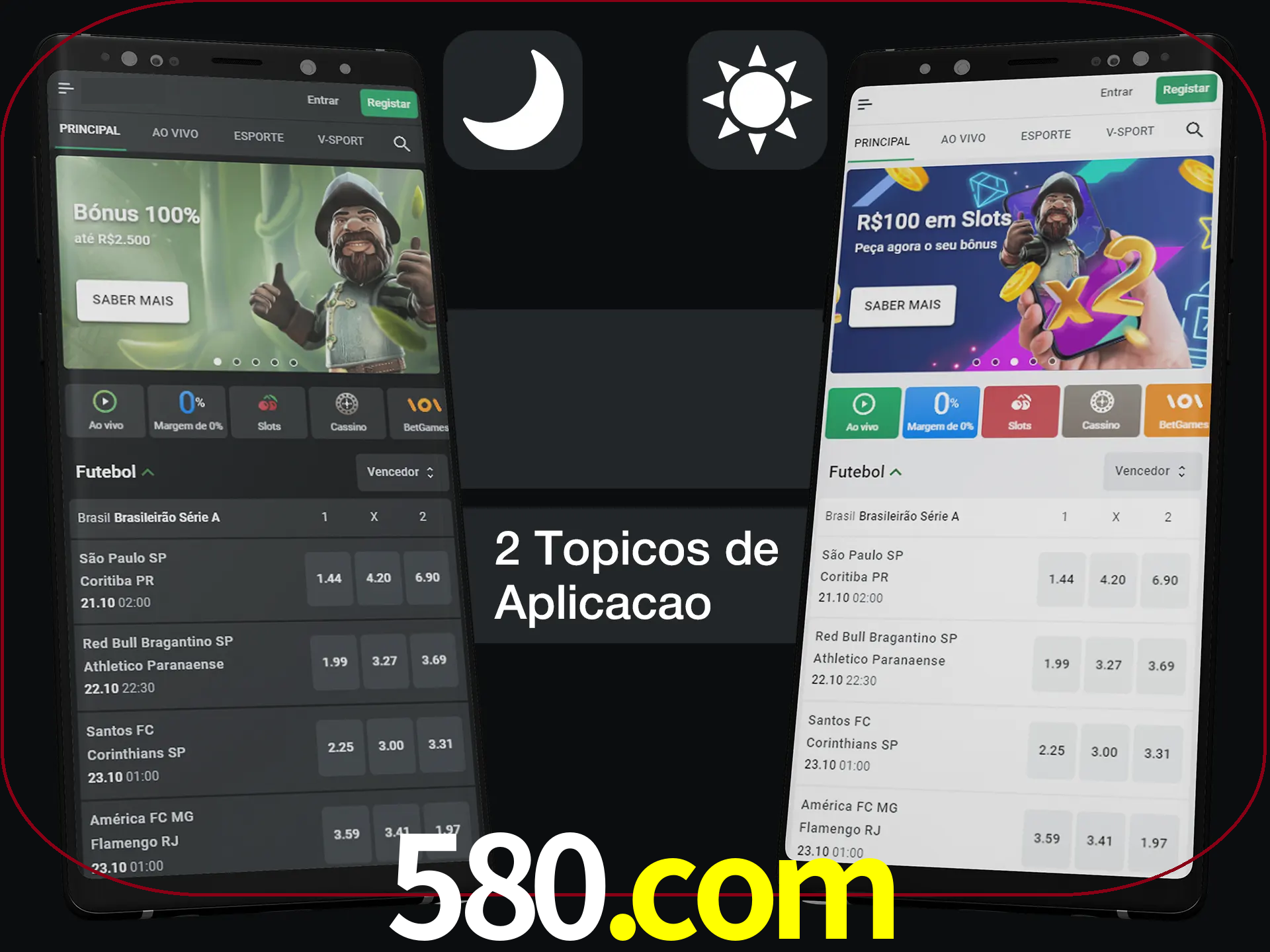 Escolha o modo claro ou escuro na aplicação.